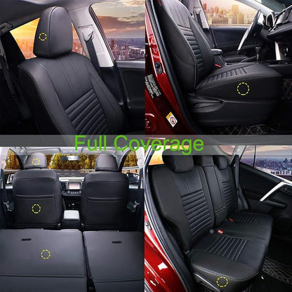 EKR Rav4 Seat Covers Custom Fit for Toyota Rav4 XLE,Platinum,Limited 2013-2018 & SE 2016-2018, Leather Car Seat Cover Full Set for SUV,Faux Leather(Black)