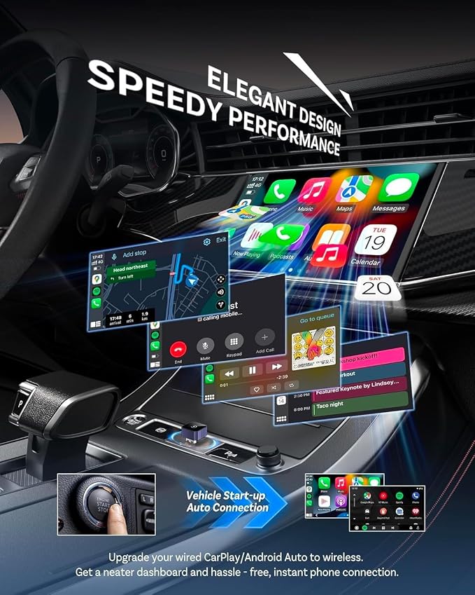 Wireless CarPlay Adapter for iPhone＆Android, 2026 Upgraded Car Play Mini Wired to Wireless Adapter for CarPlay ＆Android Auto Plug and Play Stable Connection & No Latency for iPhone iOS 10+ Blue