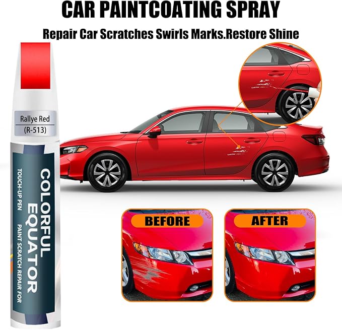 Car Touch up Paint(R-513 Rallye Red) Compatible with Honda, Car Paint Pen Scratch Repair Two-In-One Touch Up Paint, Premium Car Scratch Remover for Deep Scratches