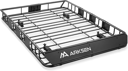 ARKSEN 54" x 39" x 5" Roof Rack Cargo Basket with Extension, Heavy Duty Steel Rooftop Cargo Carrier, 150 lbs Capacity, Universal Fit for SUV, Truck, RV, Pickup