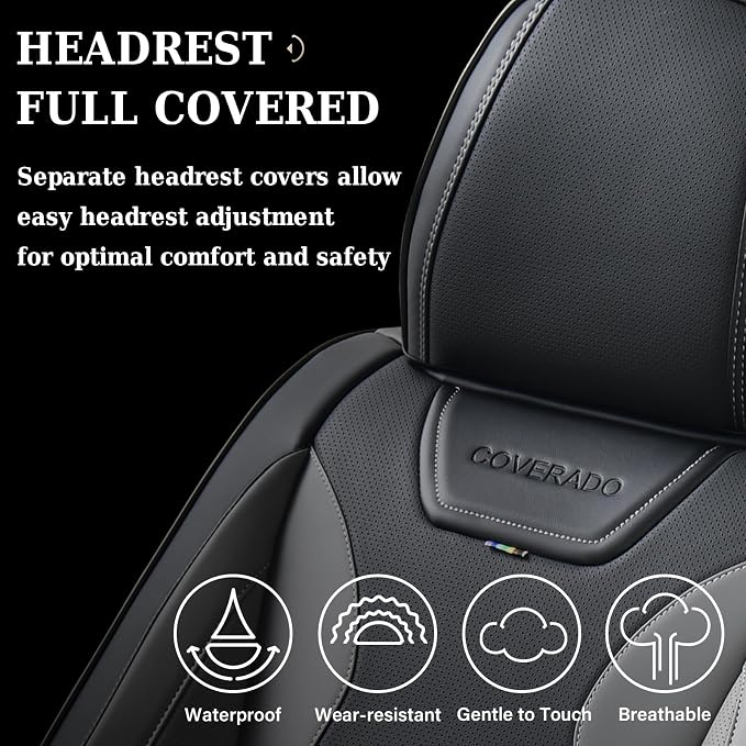 Coverado Car Seat Covers, Front Covers for Cars, Car Seat Cover Front Seats, Automotive Seat Cover, Waterproof, Leather Car Seat Cushion, Universal Interior Covers Seat Protectors for Most Cars
