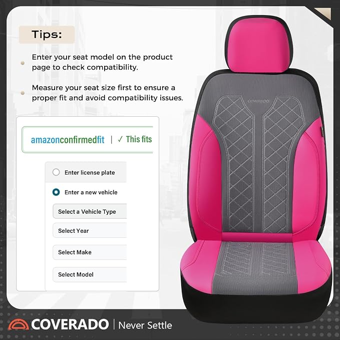Coverado Car Seat Covers Full Set, Leather Seat Covers, Rose Automotive Protectors 5-Seat, Luxury Universal Fit Seat Covers for SUV, Truck, Sedan and Most Vehicles All-Weather