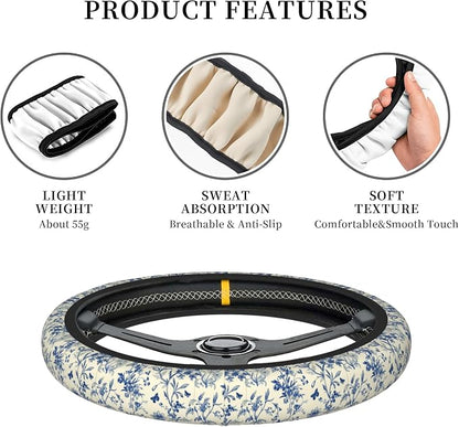 Floral Cute Steering Wheel Cover for Women & Men – Universal 15 Inch Car Accessories, Non-Slip & Stylish Design, Fits Most Cars, SUVs, and Auto