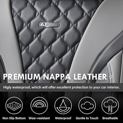 Coverado Seat Covers, Car Seat Covers Front Seats, Perforated Diamond Leather Car Seat Cover, Waterproof Car Seat Covers, 2 Pack Car Seat Protector Front Seat Cover Universal Fit Most Car,Gray&Black