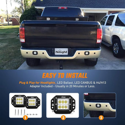 Nilight - NI23C-18W 2PCS 18W Flood LED Work Light Driving Lights Led Light Bar Off Road Led Lights Flush Mount for Jeep Truck Tacoma Bumper ATV UTV