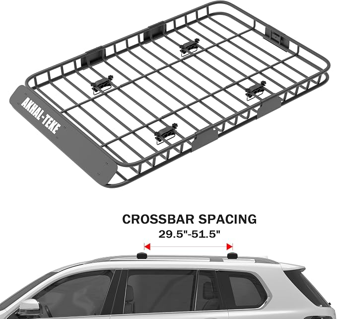 Roof Rack Basket, Upgraded 64"x 39"x 4" Roof Rack Cargo Carrier with 3' X 4' Super Duty Bungee Cargo Net, 2 pcs Ratchet Strap Fits for SUV Truck Cars
