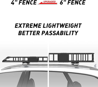 Wildroad Roof Rack Cargo Basket, Upgraded 4” Fence Wide Car Roof Basket, 64"x 50"x 4" Universal Car Top Carrier Basket with Super Duty Bungee Cargo Net and Ratchet Straps Fits for SUV Truck Cars