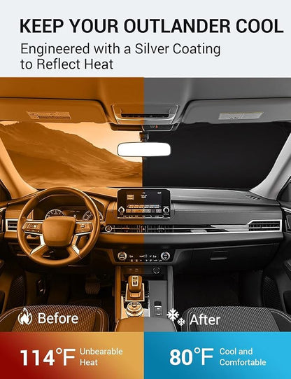 Proadsy 2026 Upgrade Windshield Sun Shade Custom Fit 2026 2025 2024 2023 2022 Mitsubishi Outlander Foldable Front Sunshade Protector Sun Visor Blocks UV Rays Keep Car Cooler