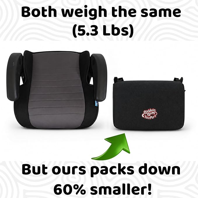 BubbleBum Teleport Backless Booster Car Seat, Kids Booster Seat for Car 40-100 lbs, Shrinks Down for Travel, Portable Carseat for Everyday Use and Foldable, 4 Year Old + Child/Toddler - Black