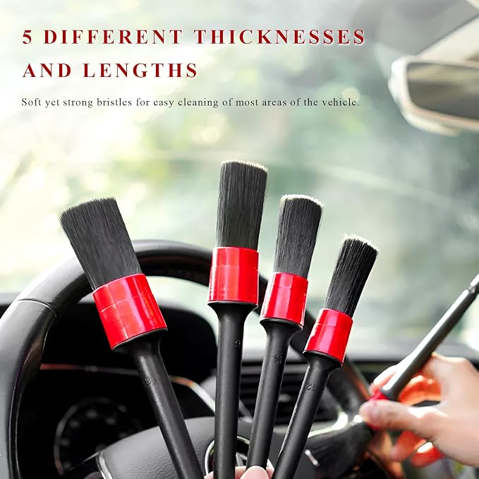 10 PCS Car Detailing Brush Set, Auto Cleaning Kit with Boar Hair & Steel Wire Brushes, A/C Duster, Car Interior Exterior Detailing Kit for Dashboard Engines Leather Wheel