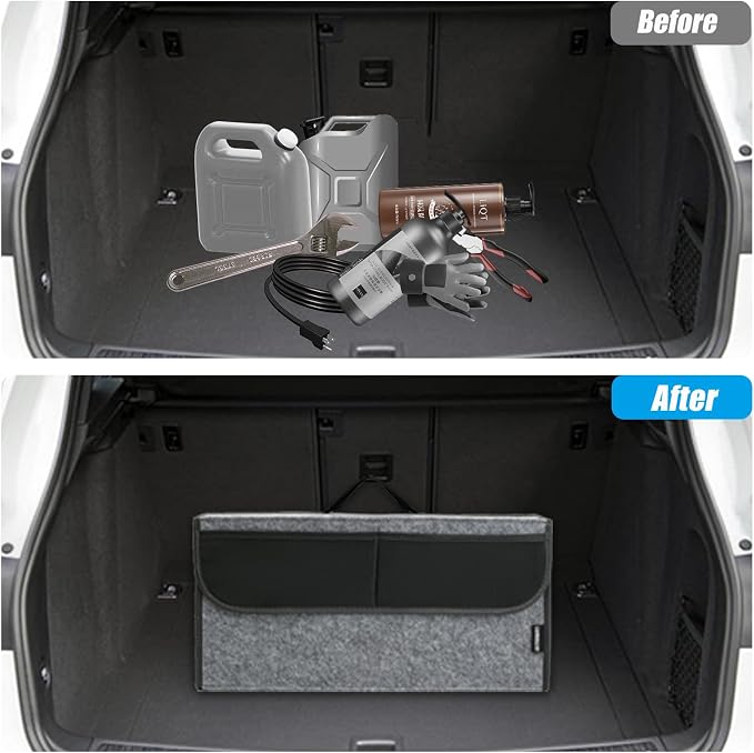 Car Trunk Organizer,Soft Felt Car Bag Organizer 20x6.11x10 inch Folding,for Honda CRV/for Civic/for Accord Ford/for Focus Fusion/for Toyota RAV4/for Jeep SUV/Truck/Sedan(Gray)
