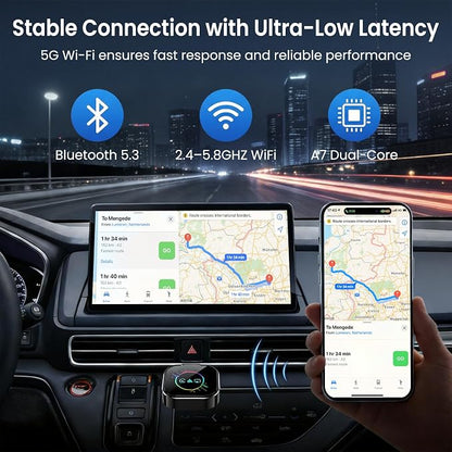 ELECROW Wireless CarPlay Adapter for iPhone＆Android - 3 in 1 Dual Band WiFi 2.4G/5G & Bluetooth 5.3 Airplay Mirror Link CarPlay Dongle with USB-A/Type-C Port, Plug & Play, OTA Update