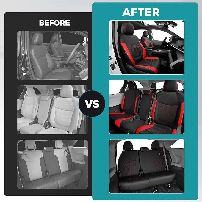 Customized for Toyota Sienna Seat Covers 2021-2026 Sienna 8 Seats 3 Row, Leather Car Seat Covers Waterproof Seat Covers Full Set for Cars, Car Seat Protectors, Airbag Compatible(BlackRed)