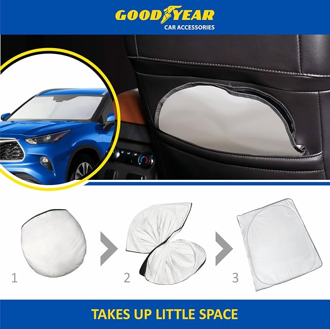Goodyear Foldable Windshield Sunshade for Toyota Highlander 2020-2026, SUV car Accessories, Sunshade Cover, Sun Shade Car Windshield, Window Sun Blocker - GY008216