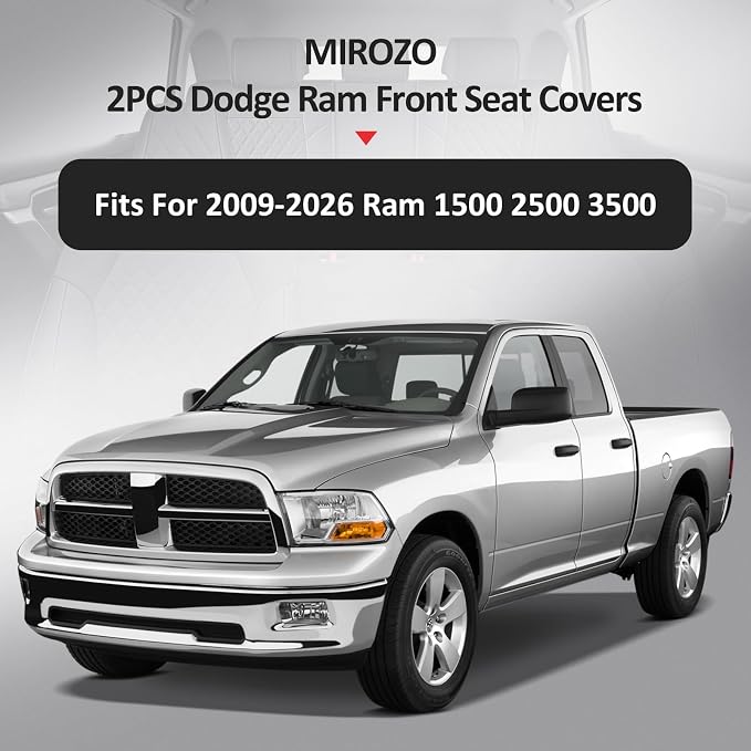 MIROZO Ram Front Seat Covers Grey, Seat Cover for Trucks Car Seat Protector Compatible with 2009-2026 RAM 1500/2500/3500 Crew Quad Cab Pickup Cushions (2 PCS Front,Gray)