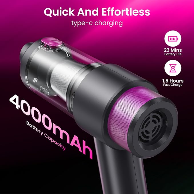 Car Vacuum Handheld Vacuum Cleaner, 15000PA Suction, Mini Vacuums with Air Duster and Blower, Portable Hand Held Vacuum for Car, House, Crumbs, Hair (Pink)