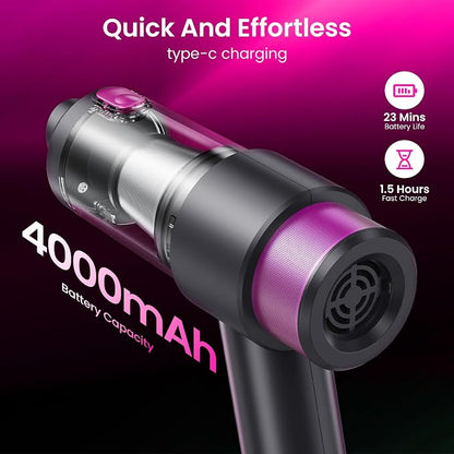 Car Vacuum Handheld Vacuum Cleaner, 15000PA Suction, Mini Vacuums with Air Duster and Blower, Portable Hand Held Vacuum for Car, House, Crumbs, Hair (Pink)