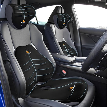 NS YOLO Ergonomic Car Seat Cushion with Comfort Memory Foam Neck Pillow, Car Pillow,Lumbar Support and Big Size Soft Seat Cushion for Driving Seat,Office Chair and Wheel Chair (Black and Grey-3 pcs)