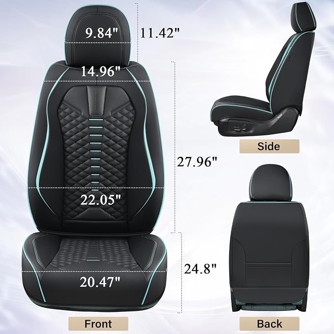 Coverado Seat Covers, Car Seat Cover Front Seats, 2 Pack Universal Seat Covers for Cars, Nappa Leather Waterproof Seat Cover, Car Seat Protectors, Front Seat Cover Fit for Most Cars, Black&Blue