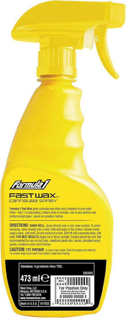 Formula 1 Fast Wax Carnauba Detailing Spray – Car Wax for Natural Gloss – Easy to Use Exterior Detailing Supplies for All Paint Finishes (16 ounce)