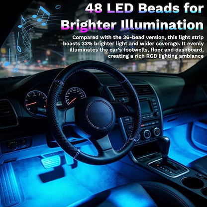 Car Interior Lights, 5V LED Strip Lights with USB Adapter, Ambient Car Lighting Kit, App & Remote Control Music Sync Color Change Strip Lights for SUVs & Trucks (48LED Beads)