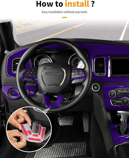 Hoolcar for Charger Purple Interior Accessories Trim Kit fit for 2015-2024+ Dodge Charger Center Console Gear Shift Dash Dashboard Decor Cover Trim, 12pcs