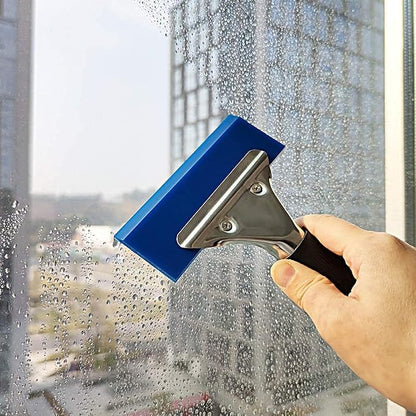 RockRose Pro Stainless Steel Squeegee Anti-Slip Handle with 5" Rubber Blue Max Blade Window - Auto Vinyl Wrapping, Auto Tint Film Installation Glass Mirror Shower Cleaning Car Wash Squeegee (2 Units)