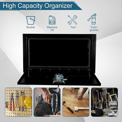30"X14"X16" Underbody Utility Tool Box Truck Box Black Heavy Duty Steel Trailer Box Pick Up Storage Organizer w/Lock & Keys