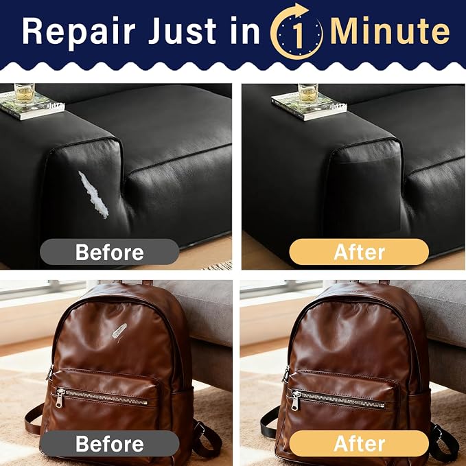 Zenyao Leather Repair Patch Tape - Self Adhesive Leather Repair Kit for Car Seat Furniture, Heavy Duty Vinyl Repair Patch for Couch Sofa, Waterproof Fix for Tears, 3x60 Inch Roll, Light Grey