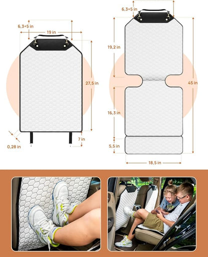 Owleys Set Seat Back Organizer & Car Seat Protector Hexy Waterproof & Non-Slip Protector for Child Car Cushion for Leather and Fabric Seats (White Set 2)