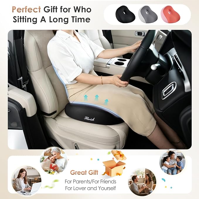 FLORICH Upgrade Large Car Seat Cushion for Long Sitting, Ergonomic Memory Foam Driving Seat Cushion for Back & Sciatica Pain Relief, Non-Slip Washable Seat Cushion for Car, Driver, Office-Black