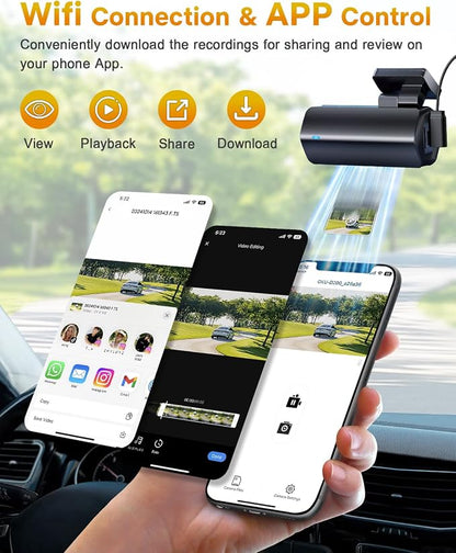 GKU 4K Dash Cam Front, Mini DashCam Includes 64GB Card, Dash Camera Built-in WiFi, 24H Parking Monitor,Night Vision,WDR,170° Wide Angle,Loop Recording,G-Sensor, (Black)