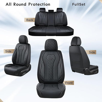 Coverado Seat Covers, Car Seat Covers Full Set, Black Car Seat Cover, Car Seat Covers Front Seats Back Seat Cover, Waterproof Car Seat Cushion, Leather Seat Covers Seat Protector Fit for Most Cars