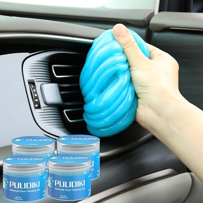 PULIDIKI Car Cleaning Gel for Car Cleaning Putty Car Putty Auto Detailing Tools Car Slime Cleaner Dust Cleaning Gel for Car Interior Cleaner Car Accessories Keyboard Cleaner Blue, 4 Pack (160g Each)