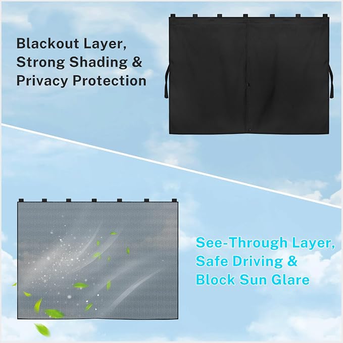 Car Window Shades, Double Layers Magnetic Car Sun Shade for Baby, Blackout/See Through Back Side Window Covers, Auto Window Curtains for UV Protection