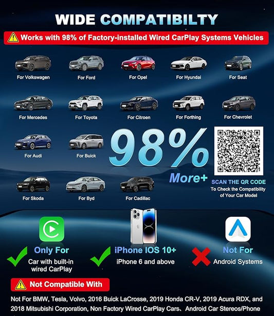 2026 Wireless CarPlay Adapter for Apple, Convert Wired to CarPlay Wireless Adapter, USB-C/Type-C Design, Plug & Play, Car Play Dongle Stick Only for Apple Wired CarPlay Cars & for iPhone iOS 10+