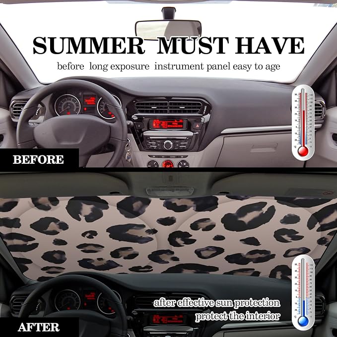 Windshield Sun Shade Foldable Car Front Window Covers for Car Accessories Sun Heat UV Rays Visor Protector Protection for Universal Cars SUV Truck(Leopard)