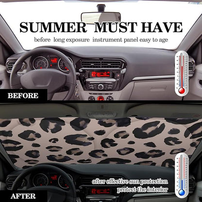 Windshield Sun Shade Foldable Car Front Window Covers for Car Accessories Sun Heat UV Rays Visor Protector Protection for Universal Cars SUV Truck(Leopard)