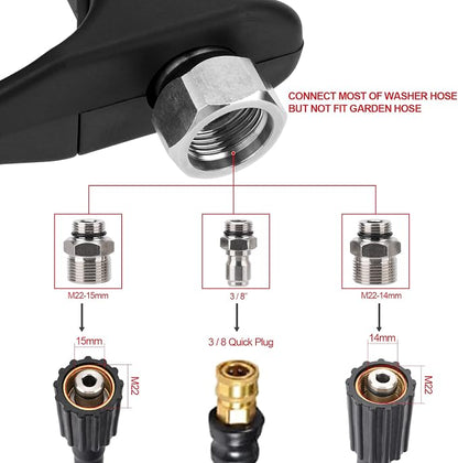 Short Pressure Washer Gun with Swivel,Spray Handle with 3/8'' Quick Connect, Car Wash Gun for Foam Cannon,M22 14mm and M22 15mm Fittings,1/4" Quick Connector