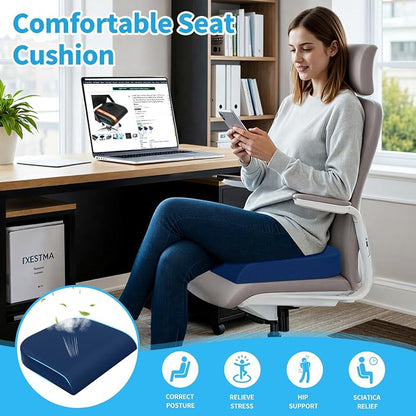 TranquilRelax 2XL Seat Cushion, Memory Foam Cushion for Long Sitting Hours on Office Chair, Car Seat, Non-Slip Chair Pad for Sciatica, Coccyx, Tailbone Pain Relief & Post-Surgery Recovery (Blue)