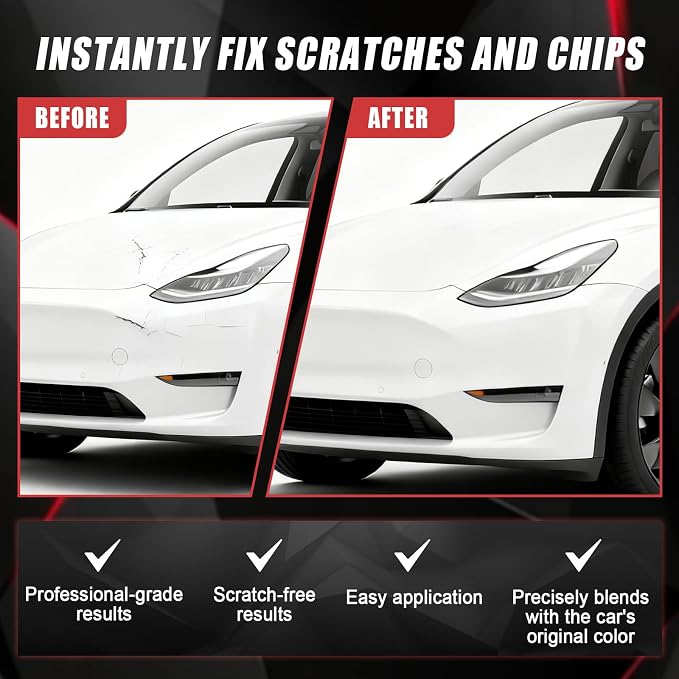 Touch Up Paint for Cars (Pearl White Multi-Coat PPSW), Compatible with Tesla Model Y/3/X/S, 0.4 fl oz Color Accurate 2-in-1 Car Paint Scratch Repair Pen, Easy to Use, Fast-Drying, Long-Lasting