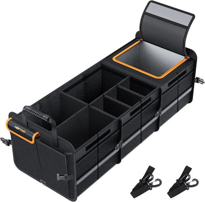 HEYTRIP Large Trunk Organizer With Built-in Leakproof Cooler Bag, 2 Tie-Down Straps, 4 Removable Dividers, Foldable Cover, Built with 2mm PE Board