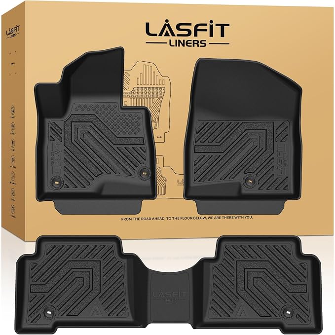 LASFIT Floor Mats for Hyundai Santa Fe Sport 2018 2017 2016 2015 2014 2013, All Weather TPE Custom Fit Floor Liners 1st & 2nd Row Car Mats Accessories, Black
