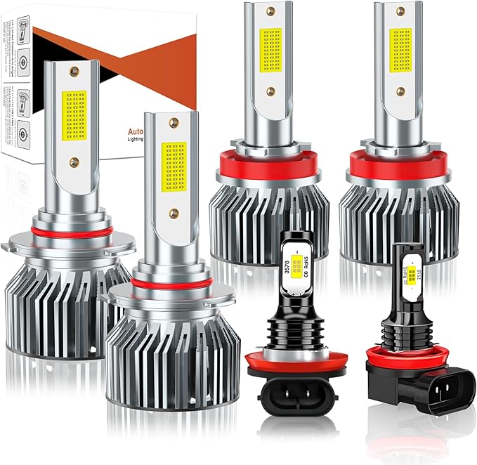 Fit for 2013 2014 2015 2016 Nissan Pathfinder High Beam Low Beam Fog Light Bulbs Combo,6500K Safety Bright White,Enhanced Visibility Upgrade With Fan,Plug and Play,IP68 6-Pack