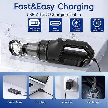 1.1lbs Lightweight Cordless Handheld Vacuum, 5-in-1 Rechargeable Portable Car Vacuum Cleaner with Washable Filter & Multi-Nozzles, Powerful Pet Hair Remover for Home, Office & Car Detailing
