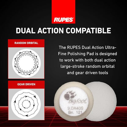 RUPES 40mm Pack of 6 White D-A Ultra-FINE Polishing Foam Pads | Ideal for Extremely Fine Paint Correction & Gloss Enhancement | Improves Finishing Performance | Compatible with 1.5" Backing Plate