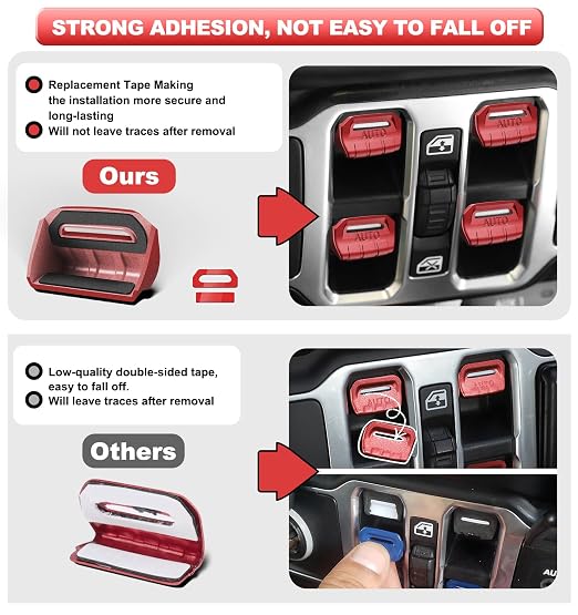 Fits for JL Jeep Upgrade Window Switch Button Cover 4 PCS Compatible with Jeep Wrangler JL JLU 2026-2023 2022 2021 2020 2019 2018&Gladiator JT 2020-2026 Interior Accessories (Matte Metallic Red)