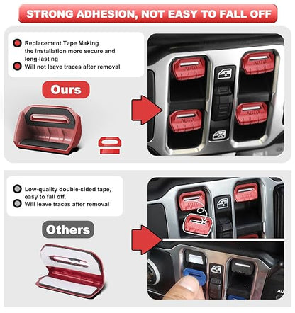 Fits for JL Jeep Upgrade Window Switch Button Cover 4 PCS Compatible with Jeep Wrangler JL JLU 2026-2023 2022 2021 2020 2019 2018&Gladiator JT 2020-2026 Interior Accessories (Matte Metallic Red)