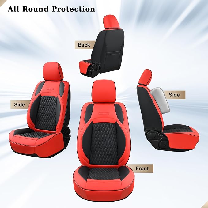 Coverado Car Seat Covers, Full Set Seat Covers for Dodge RAM 1500 Compatible with 2009-2018 Ram 1500, 2010-2026 Ram 2500 3500 Dodge RAM Accessories Automotive Seat Covers(5 Seats/Red)