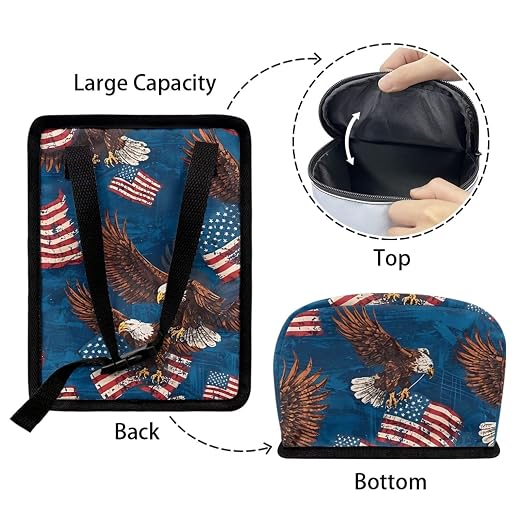 Talayituse Eagle American Flag Print Car Trash Bin, Large Size Auto Trash Can Adjustable Portable Garbage Can with Lid, Vehicle Hanging Bag for Headrest Front Back Seat 4th of July Decor